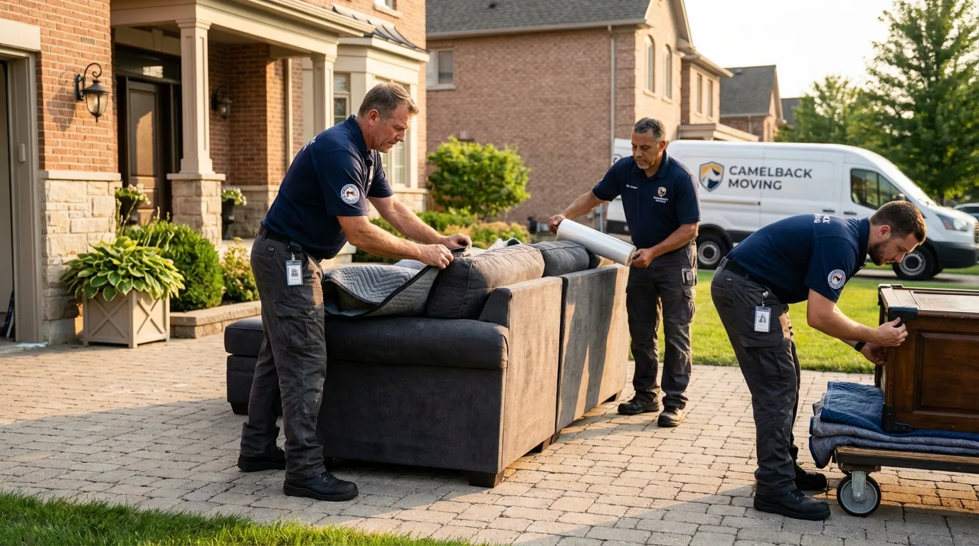 Large estate moving crew wrapping furniture in Hercules, CA